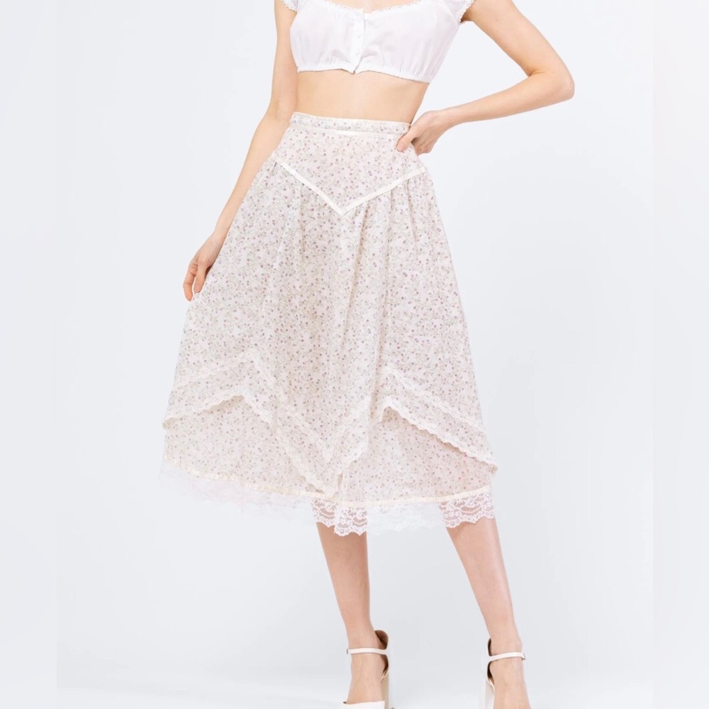 Gunne Sax Jessica's Gunnies Calico Prairie Midi Skirt